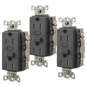 HUBBELL WIRING DEVICE-KELLEMS GFT15BK3 Gfci Receptacle, 15A, Tamper-Resistant, 3 Pk, Black | BD4MQV