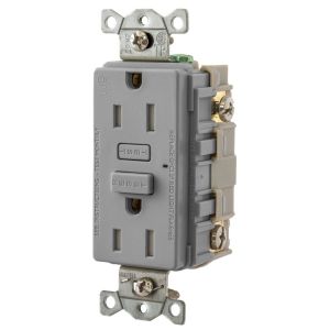 HUBBELL WIRING DEVICE-KELLEMS GFTW15GY Gfci Receptacle, 15A, Weather-Resistant, Tamper-Resistant, Gray | BD4FHB