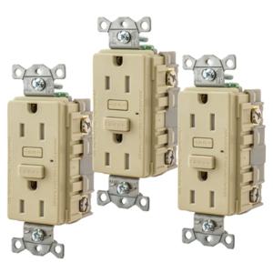 HUBBELL WIRING DEVICE-KELLEMS GFT15I3 Gfci Receptacle, 15A, Tamper-Resistant, 3 Pk, Ivory | BD4NUR