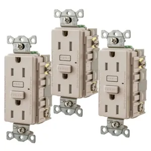 HUBBELL WIRING DEVICE-KELLEMS GFT15LA3 Gfci Receptacle, 15A, Tamper-Resistant, 3 Pk, Light Almond | BD4MQW