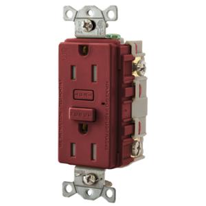 HUBBELL WIRING DEVICE-KELLEMS GFTW15R Gfci-Buchse, 15 A, wetterbeständig, manipulationssicher, rot | BD3TUY