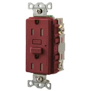 HUBBELL WIRING DEVICE-KELLEMS GFTW15R Gfci Receptacle, 15A, Weather-Resistant, Tamper-Resistant, Red | BD3TUY