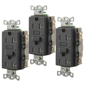 HUBBELL WIRING DEVICE-KELLEMS GFT20BK3 Gfci Receptacle, 20A, Tamper-Resistant, 3 Pk, Black | BD4MQX