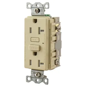 HUBBELL WIRING DEVICE-KELLEMS GFTW20I Gfci Receptacle, 20A, Weather-Resistant, Tamper-Resistant, Ivory | BD4NHN