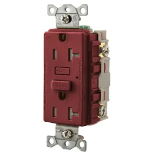 HUBBELL WIRING DEVICE-KELLEMS GFTW20R Gfci Receptacle, 20A, Weather-Resistant, Tamper-Resistant, Red | BD4ARL