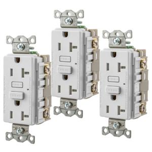 HUBBELL WIRING DEVICE-KELLEMS GFTW20W3 Gfci Receptacle, 20A, Weather-Resistant, Tamper-Resistant, 3 Pk, White | BD4GNN
