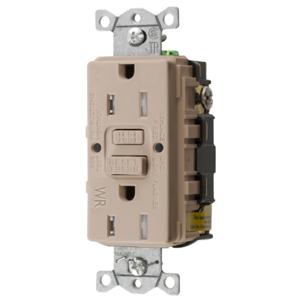 HUBBELL WIRING DEVICE-KELLEMS GFTWRST15AL Gfci Receptacle, 15A 125V, 2-Pole 3-Wire Grounding, 5- 15R, Almond | CE6RAU