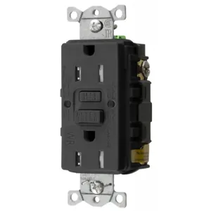 HUBBELL WIRING DEVICE-KELLEMS GFTWRST15BK Gfci Receptacle, 15A 125V, 2-Pole 3-Wire Grounding, 5-15R, Black | AH9ABG 39EA72