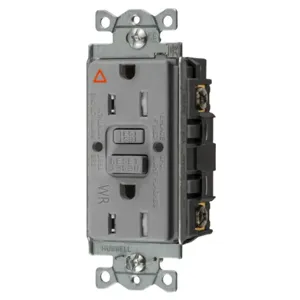 HUBBELL WIRING DEVICE-KELLEMS GFTWRST15GYIG Gfci Receptacle, 15A 125V, 2-Pole 3-Wire Grounding, 5-15R, Gray | BD4FJM