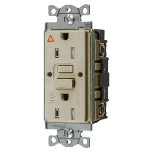 HUBBELL WIRING DEVICE-KELLEMS GFTWRST15IIG Gfci Receptacle, 15A 125V, 2-Pole 3-Wire Grounding, 5-15R, Ivory | BD3VAK