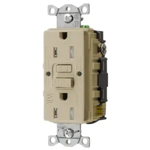 HUBBELL WIRING DEVICE-KELLEMS GFTWRST15IU Gfci Receptacle, 15A 125V, 2- Pole 3-Wire Grounding, 5-15R, Ivory | BD4GNP