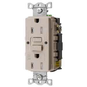 HUBBELL WIRING DEVICE-KELLEMS GFTWRST15LAU Gfci Receptacle, 15A 125V, 2- Pole 3-Wire Grounding, 5-15R, Light Almond | BD4PFQ