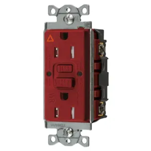 HUBBELL WIRING DEVICE-KELLEMS GFTWRST15RIG Gfci Receptacle, 15A 125V, 2-Pole 3-Wire Grounding, 5-15R, Red | BD4EAU