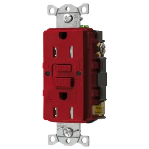 HUBBELL WIRING DEVICE-KELLEMS GFTWRST15R Gfci Receptacle, 15A 125V, 2-Pole 3-Wire Grounding, 5-15R, Red | AH9ABK 39EA76