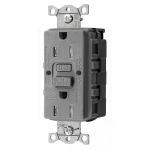 HUBBELL WIRING DEVICE-KELLEMS GFTWRST15SNAPGY Gfci Receptacle, 15A 125V, 2-P 3-W Grounding, 5-15R, Gray | BD4HVM