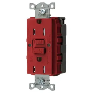 HUBBELL WIRING DEVICE-KELLEMS GFTWRST15SNAPR Gfci Receptacle, 15A 125V, 2-P 3-W Grounding, 5-15R, Red | BD4KZA