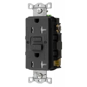 HUBBELL WIRING DEVICE-KELLEMS GFTWRST20BKU Gfci Receptacle, 20A 125V, 2- Pole 3-Wire Grounding, 5-20R, Black | BD4ARQ