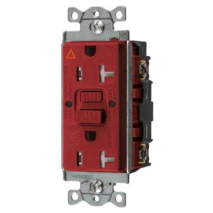 HUBBELL WIRING DEVICE-KELLEMS GFTWRST20RIG Gfci Receptacle, 20A 125V, 2-Pole 3-Wire Grounding, 5-20R, Red | BD4KZC