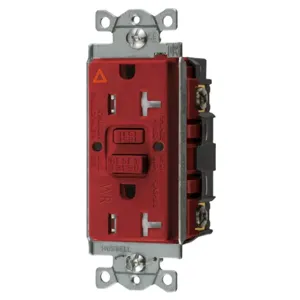 HUBBELL WIRING DEVICE-KELLEMS GFTWRST20RIG Gfci Receptacle, 20A 125V, 2-Pole 3-Wire Grounding, 5-20R, Red | BD4KZC