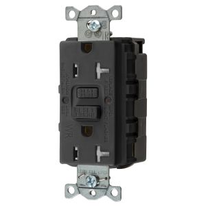 HUBBELL WIRING DEVICE-KELLEMS GFTWRST20SNAPBK Gfci Receptacle, 20A 125V, 2-P 3-W Grounding, 5-20R, Black | BD3WTX