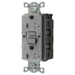 HUBBELL WIRING DEVICE-KELLEMS GFTWRST20SNAPGY Gfci Receptacle, 20A 125V, 2-P 3-W Grounding, 5-20R, Gray | BD4EAV