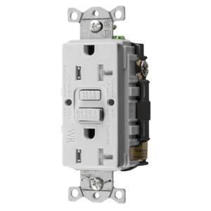 HUBBELL WIRING DEVICE-KELLEMS GFTWRST20WU Gfci Receptacle, 20A 125V, 2- Pole 3-Wire Grounding, 5-20R, White | BD4NHP