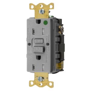 HUBBELL WIRING DEVICE-KELLEMS GFTWRST82GYU Gfci Receptacle, 15A 125V, 2-P 3-W Grounding, 5-15R, Gray | BD4EAY