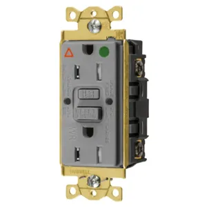 HUBBELL WIRING DEVICE-KELLEMS GFTWRST82GYIG Gfci Receptacle, Ig, 15A 125V, 2-P 3-W Grounding, 5-15R, Gray | BD3YRL