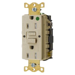 HUBBELL WIRING DEVICE-KELLEMS GFTWRST82IU Gfci Receptacle, 15A125V, 2-P 3-W Grounding, 5-15R, Ivory | BD4EAZ