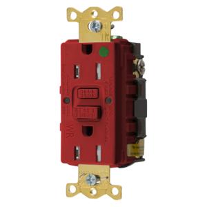 HUBBELL WIRING DEVICE-KELLEMS GFTWRST82R Gfci Receptacle, 15A 125V, 2-P 3-W Grounding, 5-15R, Red | AH9AAN 39EA51