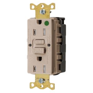 HUBBELL WIRING DEVICE-KELLEMS GFTWRST82SNAPAL Gfci Receptacle 15A, Self Test, Almond | BD3ZQZ