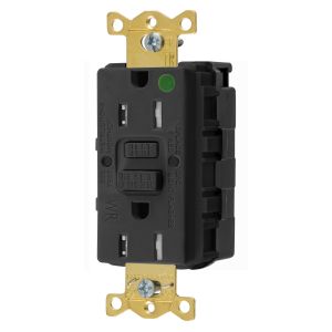 HUBBELL WIRING DEVICE-KELLEMS GFTWRST82SNAPBK Gfci Receptacle, 15A 125V, 2-P 3-W Grounding, 5-15R, Black | BD4GPA