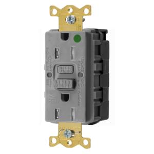 HUBBELL WIRING DEVICE-KELLEMS GFTWRST82SNAPGY Gfci Receptacle, 15A 125V, 2-P 3-W Grounding, 5-15R, Gray | BD4BTE