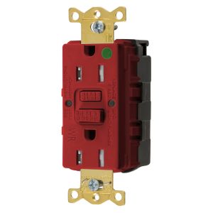 HUBBELL WIRING DEVICE-KELLEMS GFTWRST82SNAPR GFCI Receptacle, Heavy Use Hospital Grade, Decorator Duplex, 15A, Red | BD4GPB 45UE50