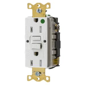 HUBBELL WIRING DEVICE-KELLEMS GFTWRST82WU Gfci Receptacle, 15A 125V, 2-P 3-W Grounding, 5-15R, White | BD4GPC