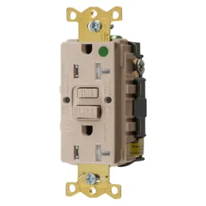 HUBBELL WIRING DEVICE-KELLEMS GFTWRST83AL Gfci Receptacle, 20A 125V, 2-P 3-W Grounding, 5-20R, Almond | CE6RAX