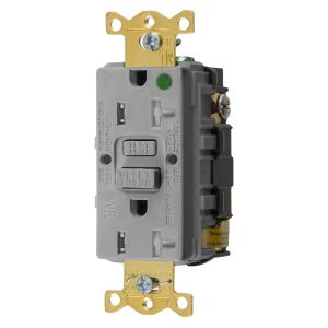 HUBBELL WIRING DEVICE-KELLEMS GFTWRST83GYU Gfci Receptacle, 20A 125V, 2-P 3-W Grounding, 5-20R, Gray | BD4EBC