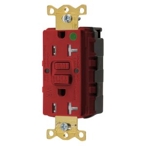 HUBBELL WIRING DEVICE-KELLEMS GFTWRST83SNAPR GFCI Receptacle, Heavy Use Hospital Grade, Decorator Duplex, 20A, Red | BD3UKA 45UE58