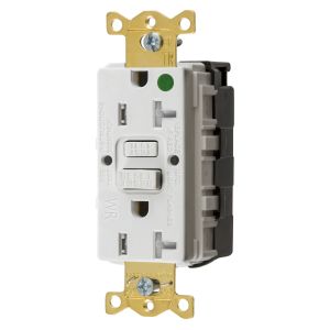 HUBBELL WIRING DEVICE-KELLEMS GFTWRST83SNAPW GFCI Receptacle, Heavy Use Hospital Grade, Decorator Duplex, 20A | BD4CTL 45UE59