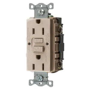 HUBBELL WIRING DEVICE-KELLEMS GFWRST15AL Gfci Receptacle, 15A 125V, 2-Pole 3-Wire Grounding, 5-15R, Almond | BD3ZRA