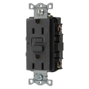 HUBBELL WIRING DEVICE-KELLEMS GFWRST15BK GFCI Receptacle, Commercial, Decorator Duplex, Flush Mount, 15A | BD3XPQ 45UF45