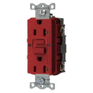 HUBBELL WIRING DEVICE-KELLEMS GFWRST20R GFCI Receptacle, Commercial, Decorator Duplex, Flush Mount, 20A, Red | BD3XPT 45UF58