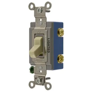 HUBBELL WIRING DEVICE-KELLEMS HBL1201IL Toggle Switch, Single Pole, 15A, 120/277VAC, Ivory | AE7LDG 5Z731