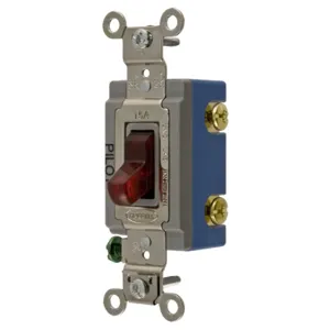 HUBBELL WIRING DEVICE-KELLEMS HBL1201PL Toggle Switch, Single Pole, 15A, 120/277VAC, Red | AE7LDL 5Z735