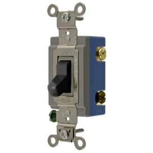 HUBBELL WIRING DEVICE-KELLEMS HBL1203BK Toggle Switch, Three Way, 15A, 120/277VAC, Black | CE6RFB