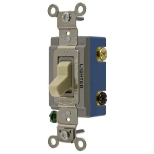 HUBBELL WIRING DEVICE-KELLEMS HBL1203IL Toggle Switch, Three Way, 15A, 120/277VAC, Ivory | AE7LDH 5Z732