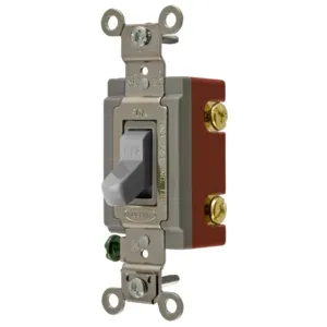 HUBBELL WIRING DEVICE-KELLEMS HBL1221GY Toggle Switch, Single Pole, 20A, 120/277VAC, Gray | AE7ZFA 6C540