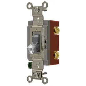 HUBBELL WIRING DEVICE-KELLEMS HBL1221ILC Toggle Switch, Single Pole, 20A, 120/277VAC, Clear | AD7ARC 4D272