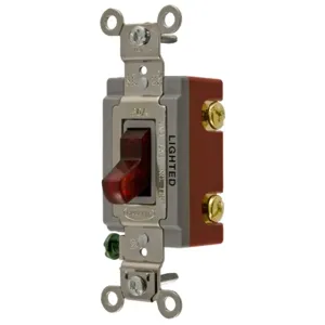 HUBBELL WIRING DEVICE-KELLEMS HBL1221ILR Toggle Switch, Single Pole, 20A, 120/277VAC, Red | BD4REK