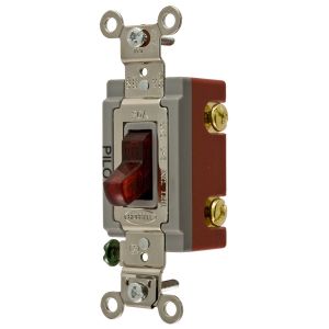 HUBBELL WIRING DEVICE-KELLEMS HBL1221PL Toggle Switch, Single Pole, 20A, 120/277VAC, Red | AE7LDN 5Z737